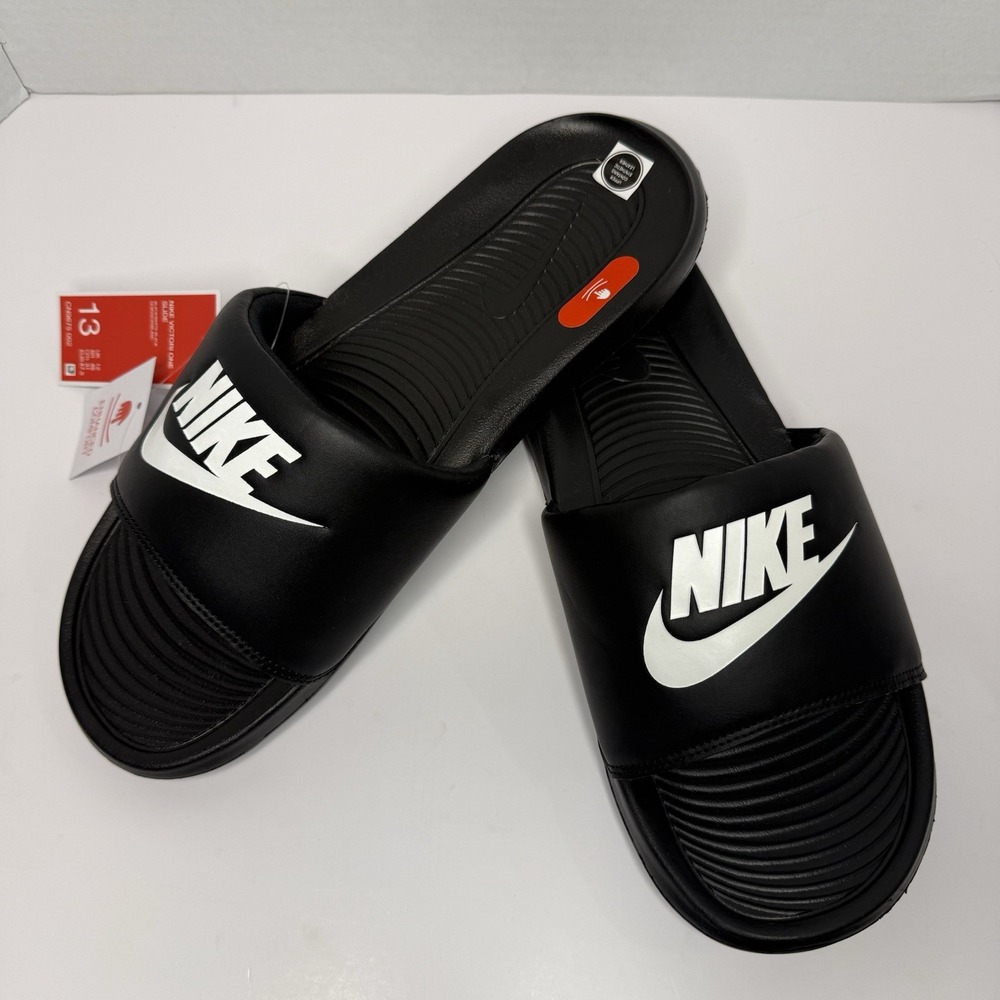 Nike Victori One Slide Black White Comfort Slides CN9675-002 Mens Size 13 NWT